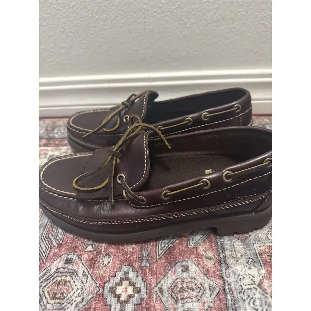CABELA'S Brown Leather 1-Eye Vibram Sole Boat Shoes Men's‎ Sz. 7.5 D NEW